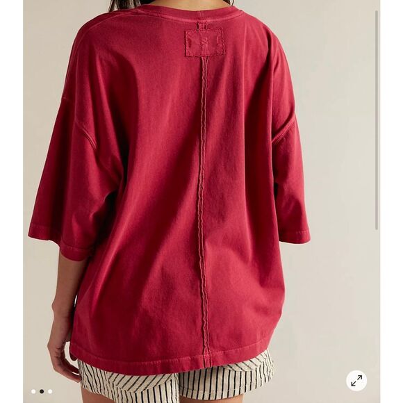 Free People We The Free Perfect Oversized Tee red XS NEW - Picture 3 of 5